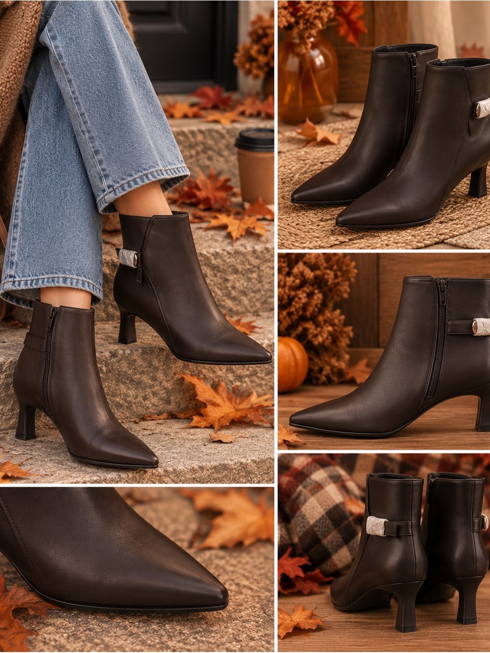 Tucker Dark Brown Pointed Toe Ankle Boots with Side Zip